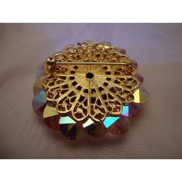 Vintage Jewelry Pink AB Crystal Faux Pearl Brooch Pin Sparkle - Picture 2 of 3